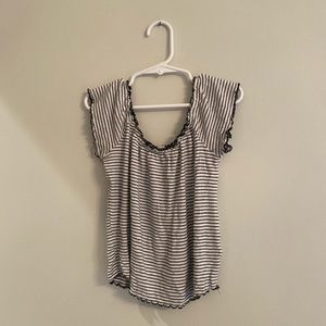 Garage Black and White Striped Lettuce Edge Baby Tee